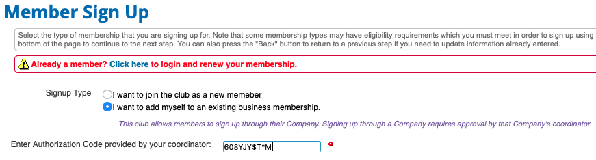 Biz Membership Signup